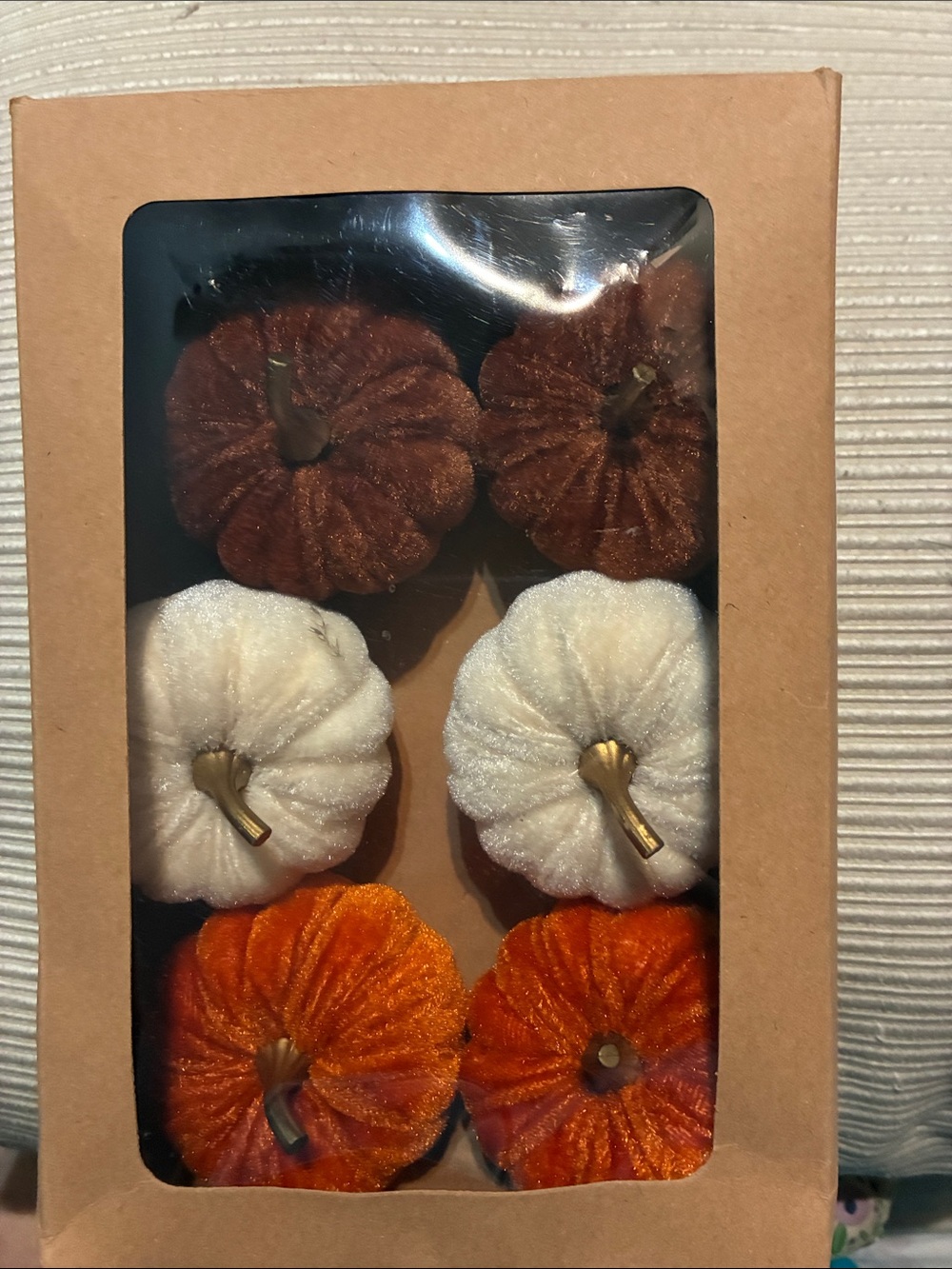 Source Unknown Velvet Pumpkin Accent Set - Brown, White, Orange